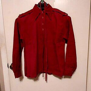 Vintage Skiva Womans Corduroy Burgundy Color Blouse.  Button Up Long Sleeve Sz 3